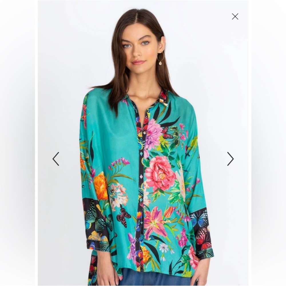 Johnny Was Panya Karis Button Down 100% Silk - Picture 1 of 12